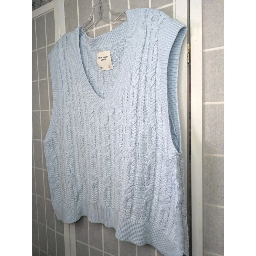 Abercrombie And Fitch Women's Sweater Vest XXL Blue Academia Knit Layer Stretchy
